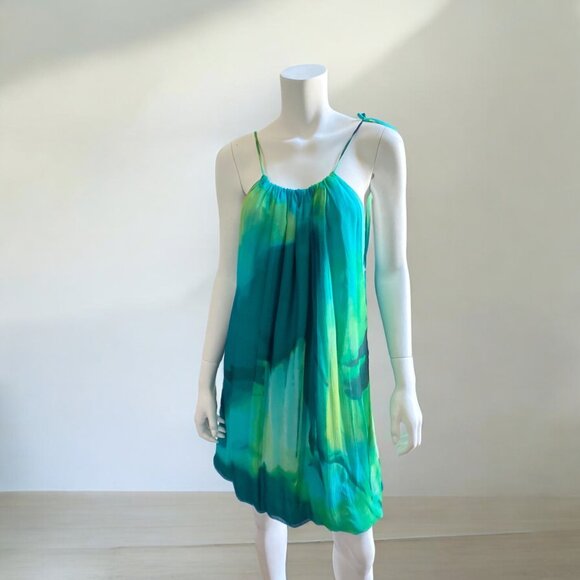 BCBGMAXAZRIA Blue Tie Dye Balloon Halter Collar Dress, size Medium - Picture 8 of 13